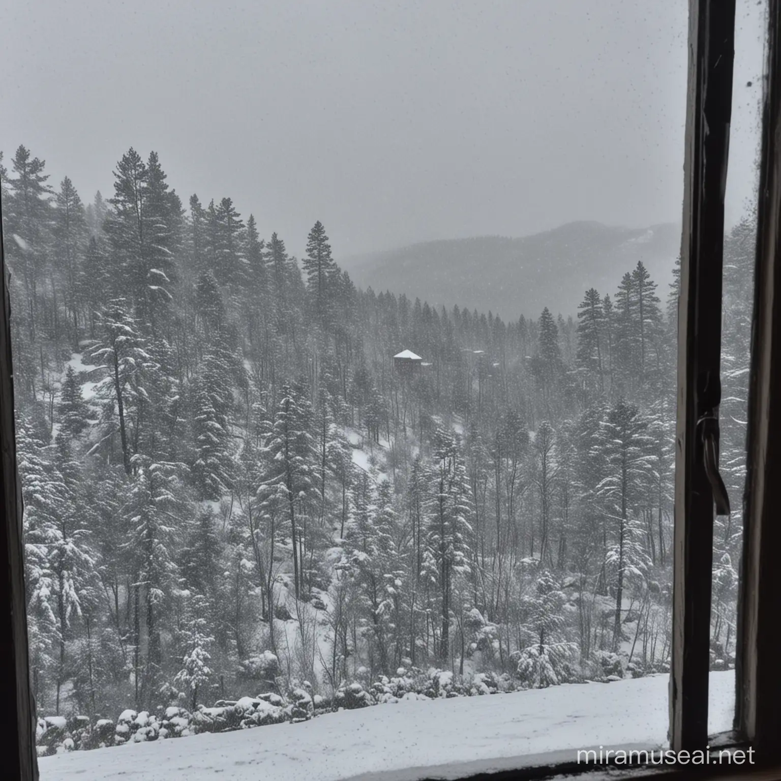Winter Wonderland Snowstorm View from Hill Station Window