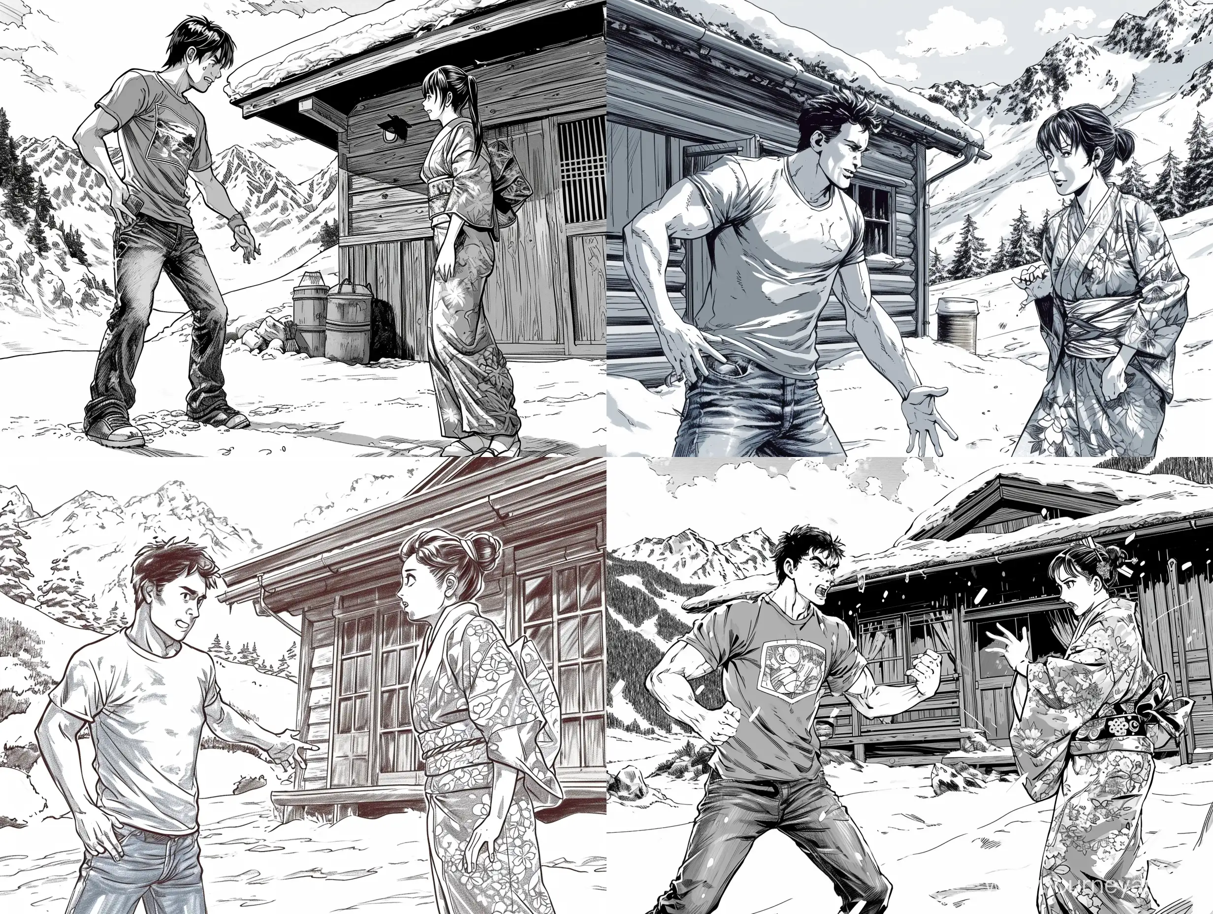 Snowy-Mountain-Conflict-Tense-Argument-Between-Man-in-Tshirt-and-Woman-in-Kimono