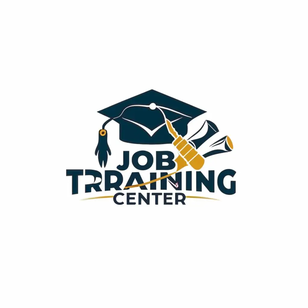 logo, graduation hat with pen, with the text "Job Training Center", typography, be used in Education industry