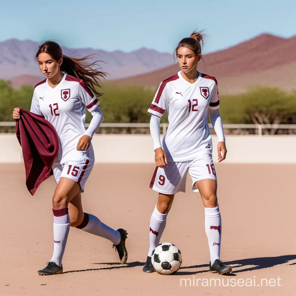 Soccer Players in White Uniforms Amidst Sonoran Desert Landscape
