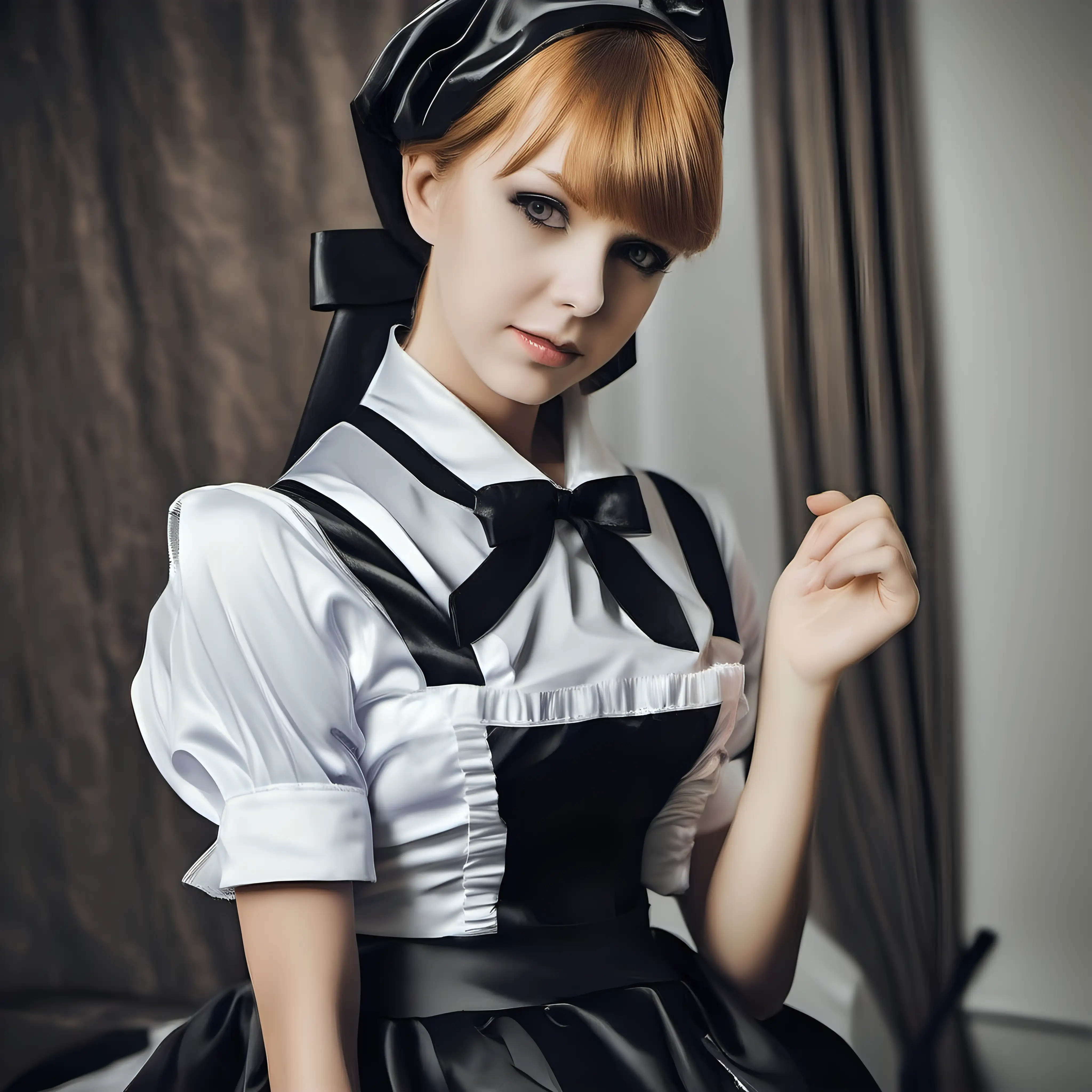 Elegant Maid Uniforms Graceful Girl in Satin Attire