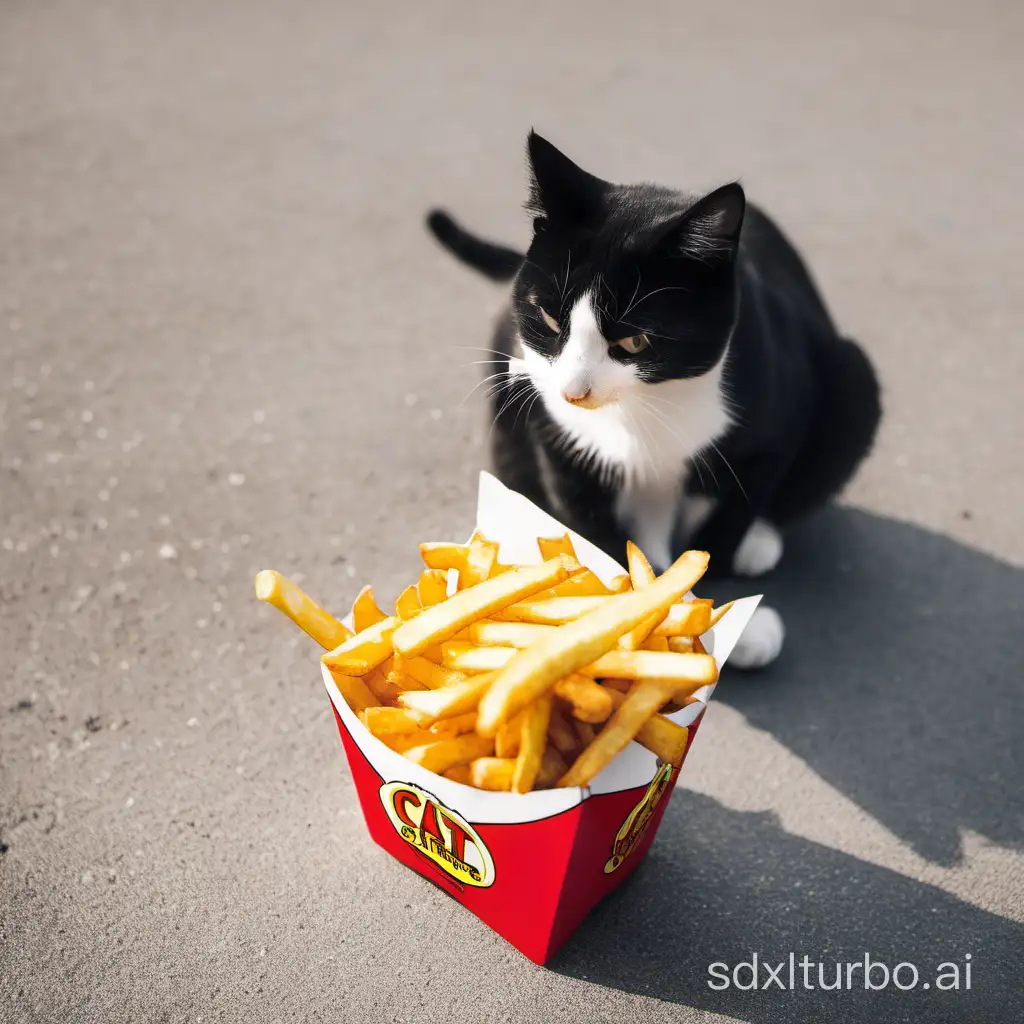 Cat eating fries