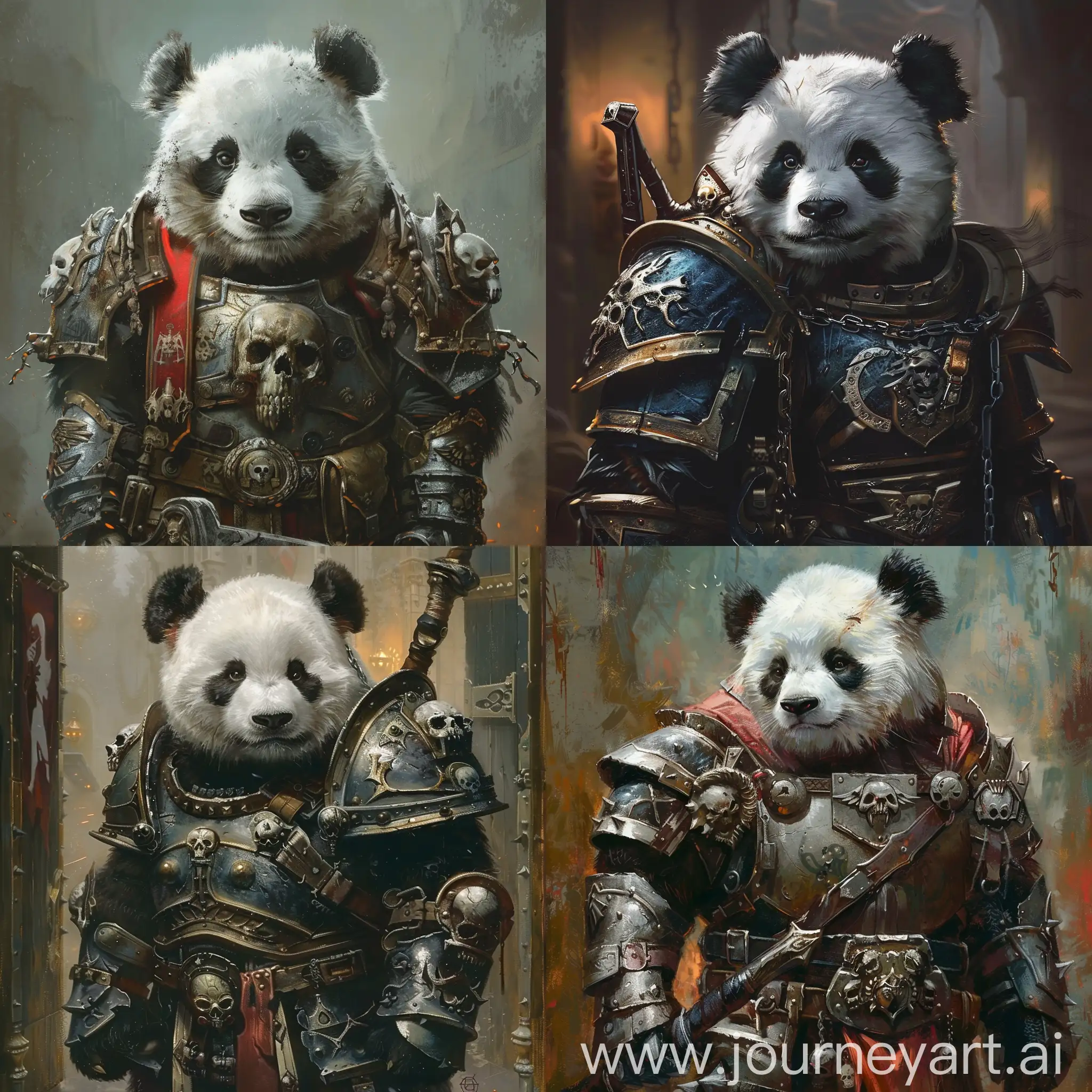 Панда из мира вархаммер, одетый в броню
