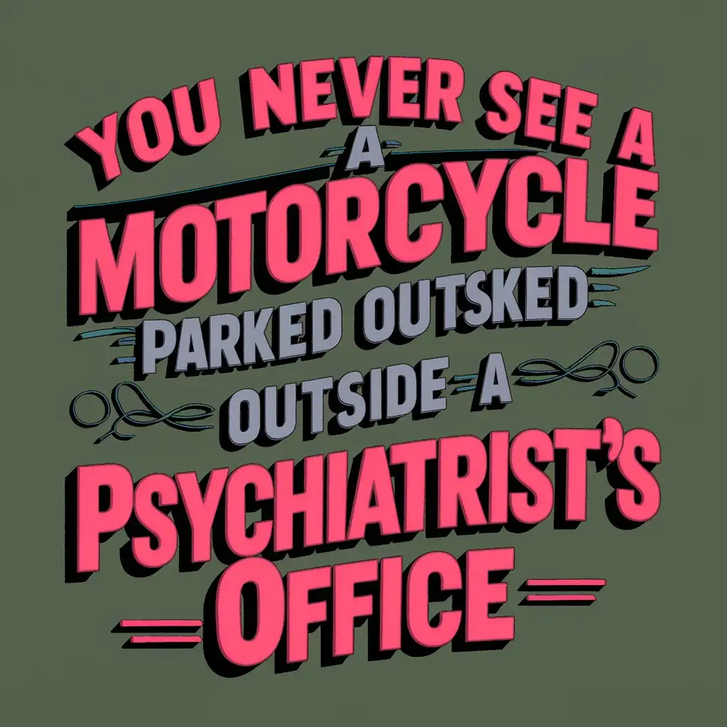 typography colorful design with one color background and with text 
(You never see a motorcycle parked outside a psychiatrist's office)
 in the style of bikers love