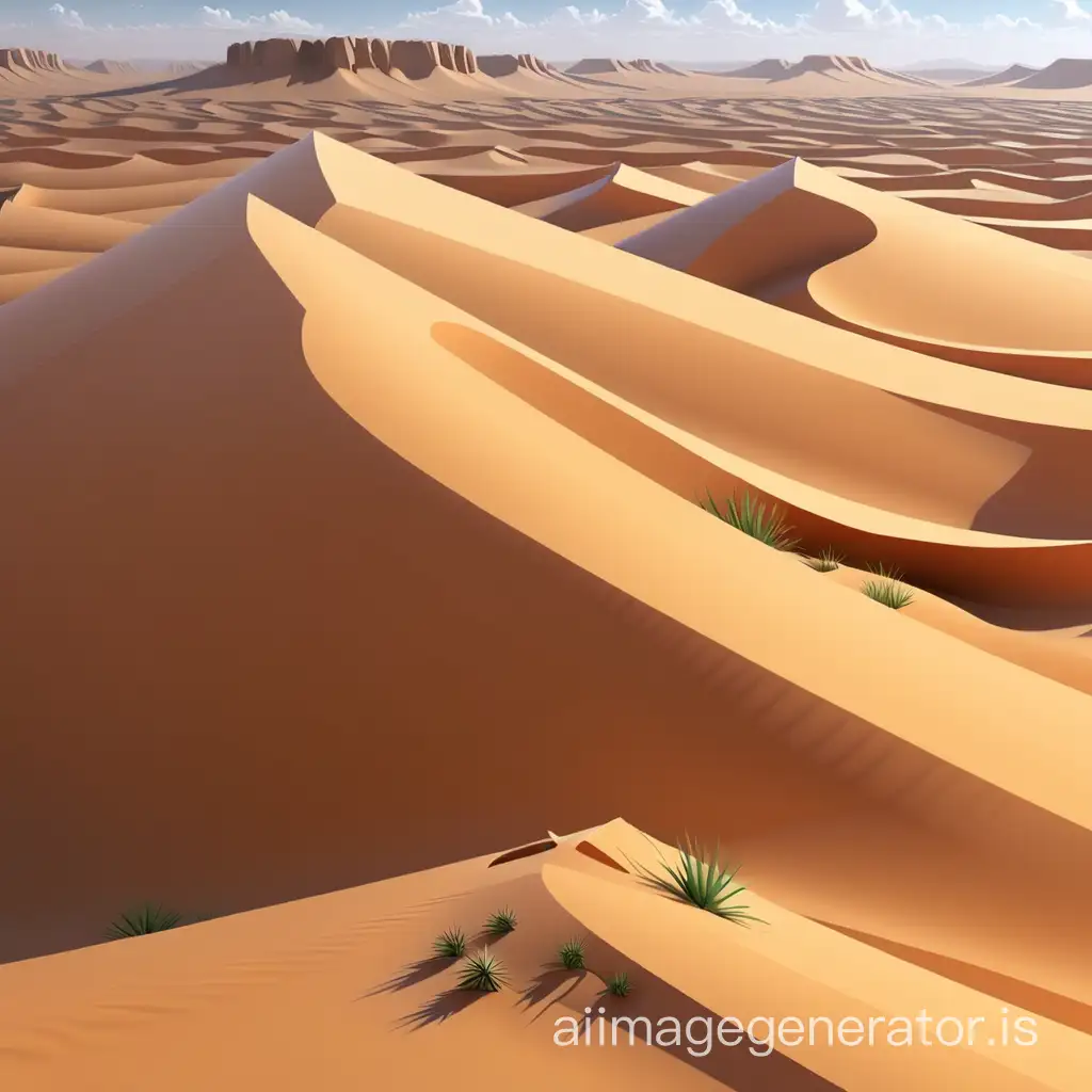 Vast-Desert-Landscape-with-Sandy-Dunes-and-Clear-Blue-Sky