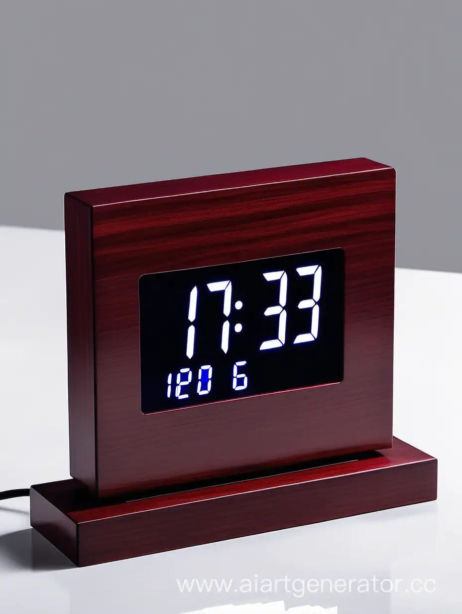 Dark-Red-Wooden-LED-Desktop-Clock-with-Pendulum