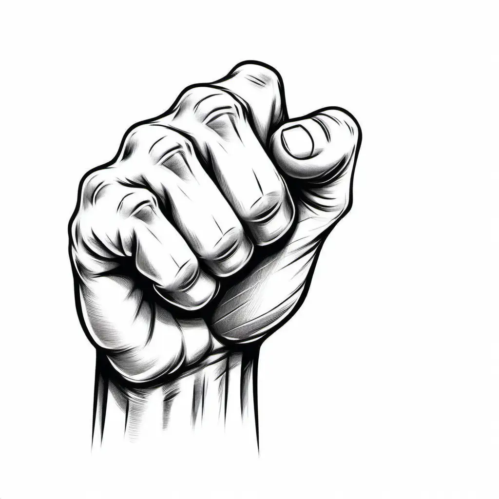 Create a hand sketch of a hand fist.
No colors. White background. No shades. Background : FFFFFF