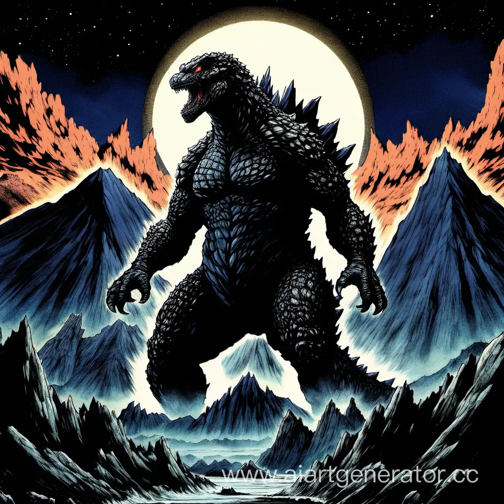 Nocturnal-Encounter-Godzilla-Dominating-the-Mountain-Landscape