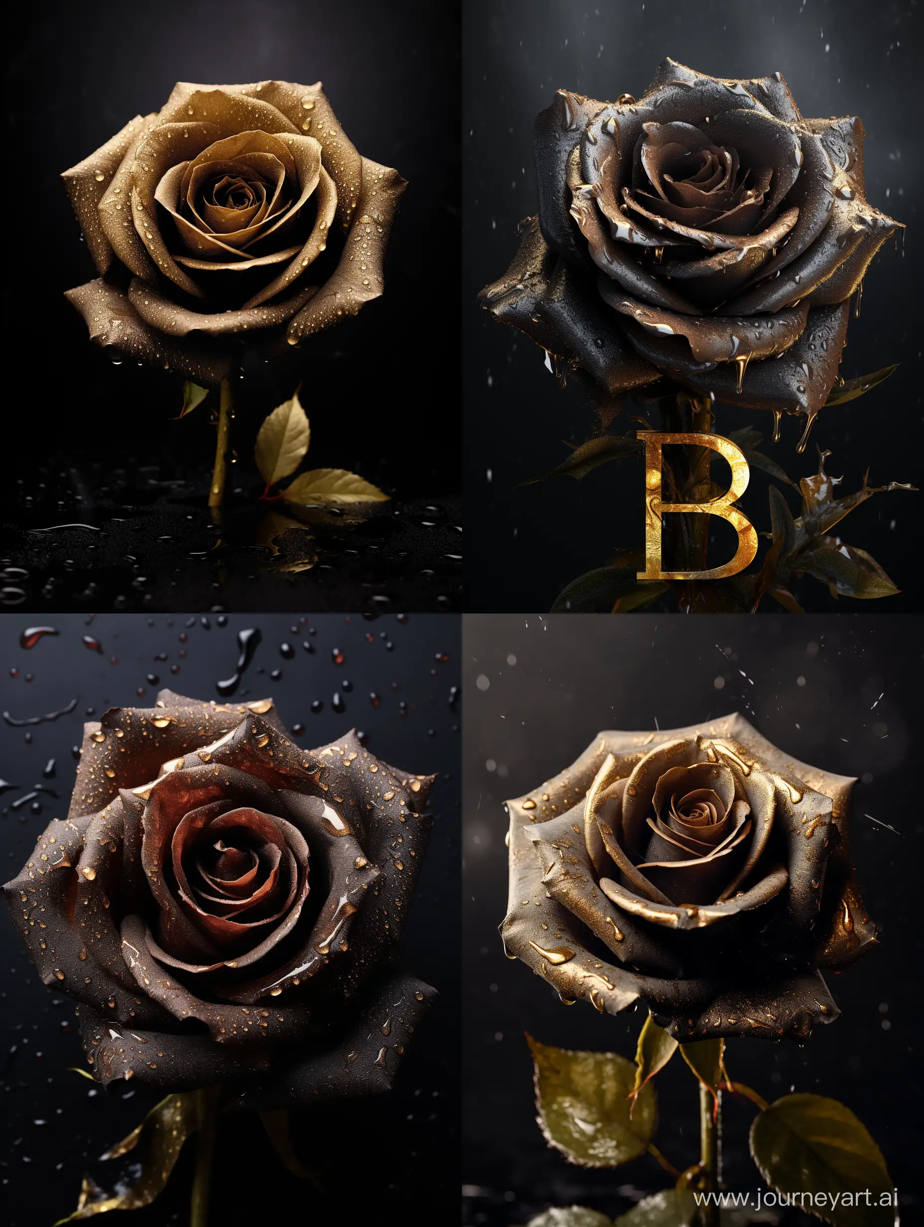 Golden-3D-RCB-Name-with-Black-Rose-and-Dew-Drops-on-Gray-Background
