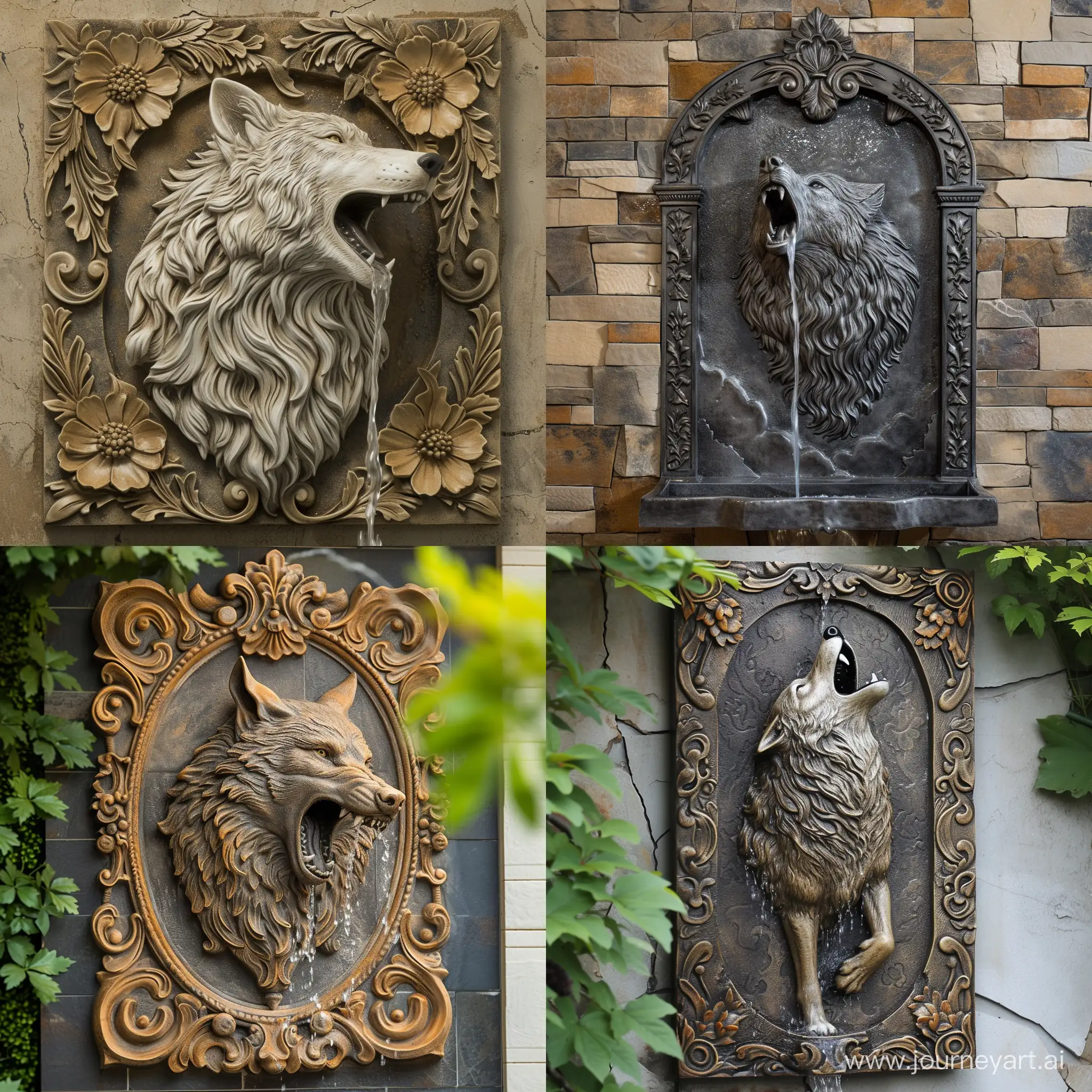 Majestic-Howling-Wolf-Baroque-Patterned-Wall-Fountain