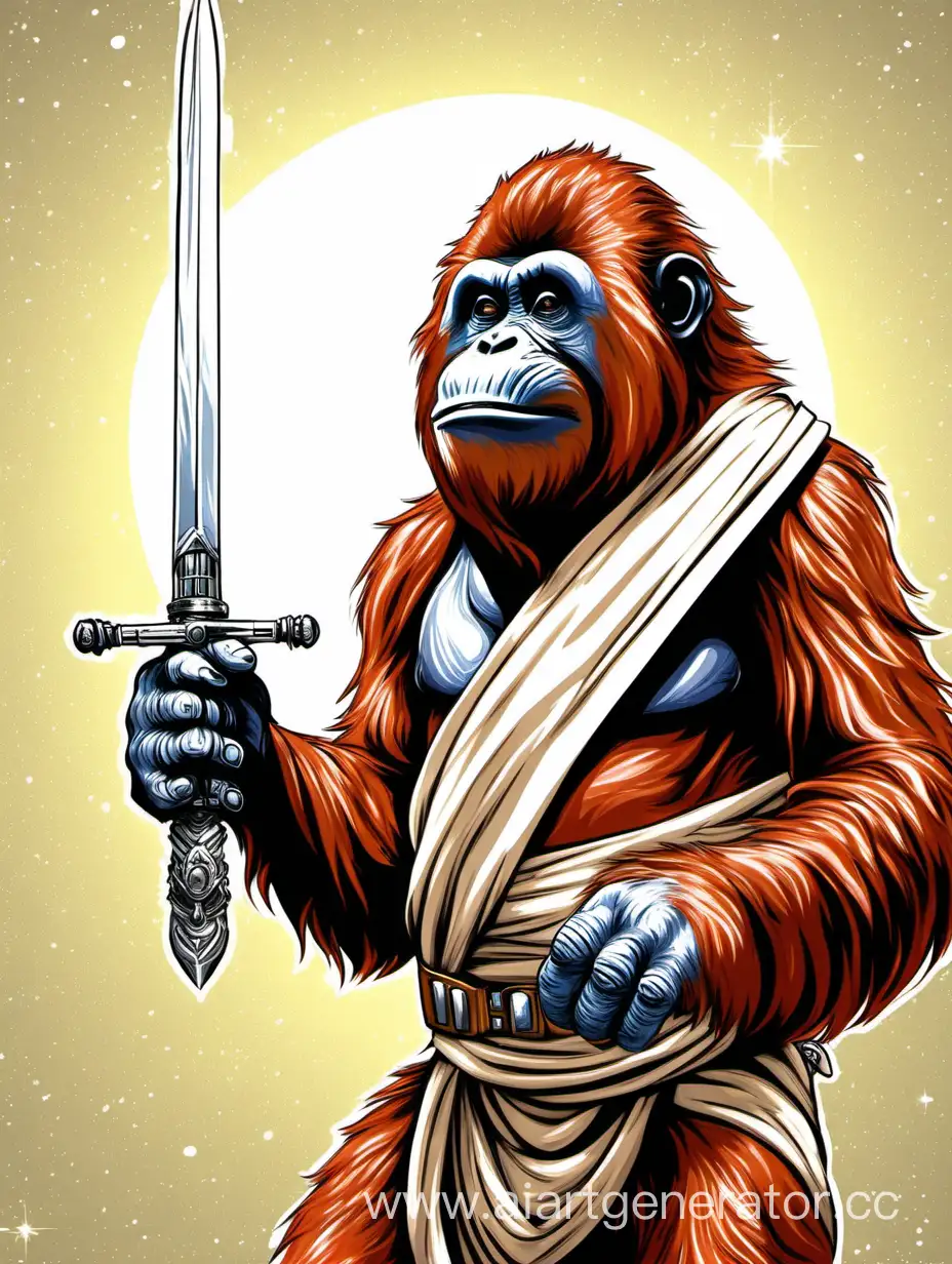 Orangutan holding sword from star wars
