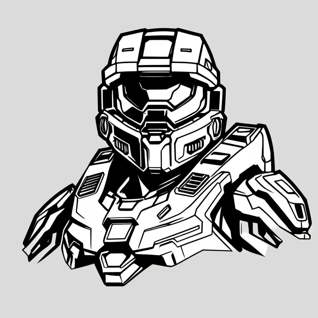 Master Chief from Halo in Refined Line Art Illustration