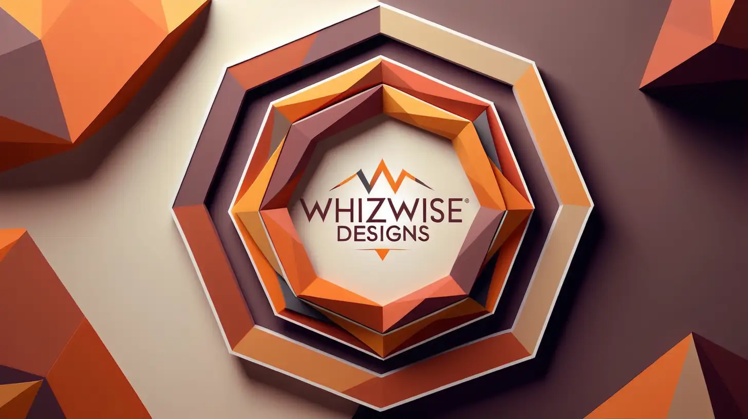 ''WhizWise Designs'' Logo with polygon circular frame warm colors