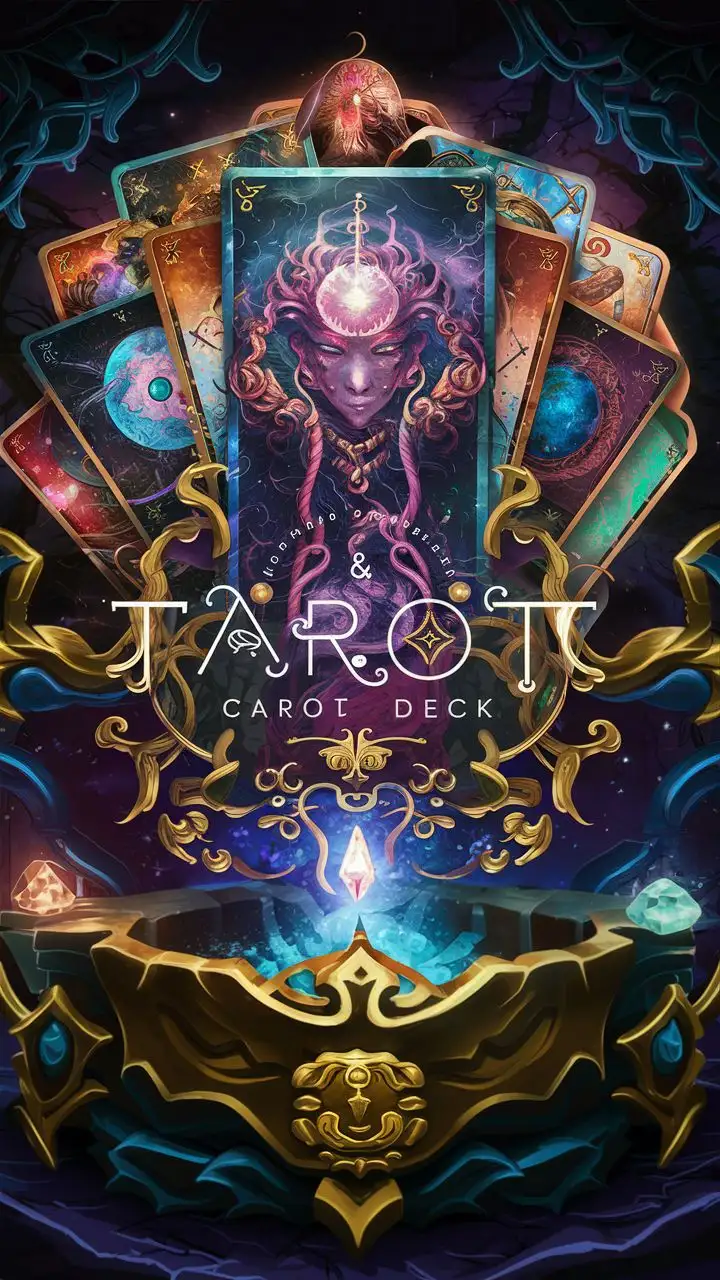 Magical Tarot Card Deck Cover with Mystical Symbols and Creatures
