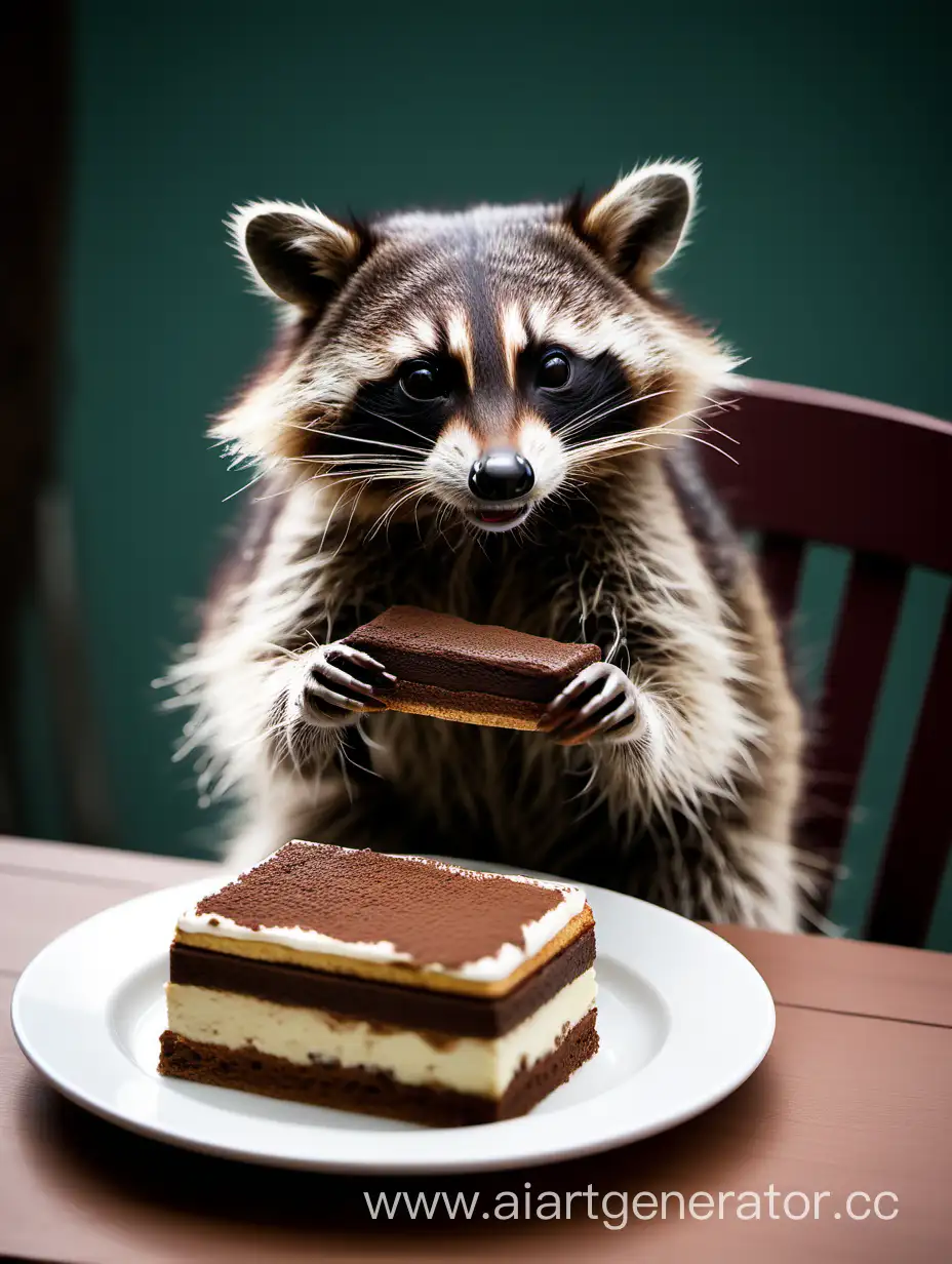 Adorable-Raccoon-Enjoying-Tiramisu-Delight