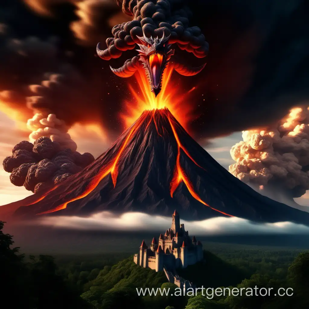 Замок дракон в небе извержение вулкана