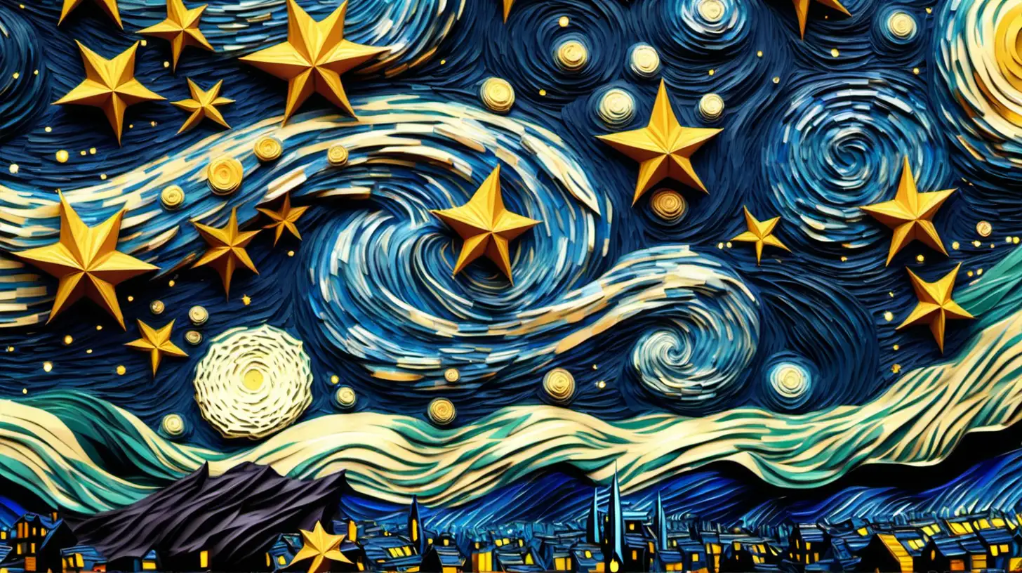 Starry Night Sky with 3D Stars Van Gogh Inspired Artwork