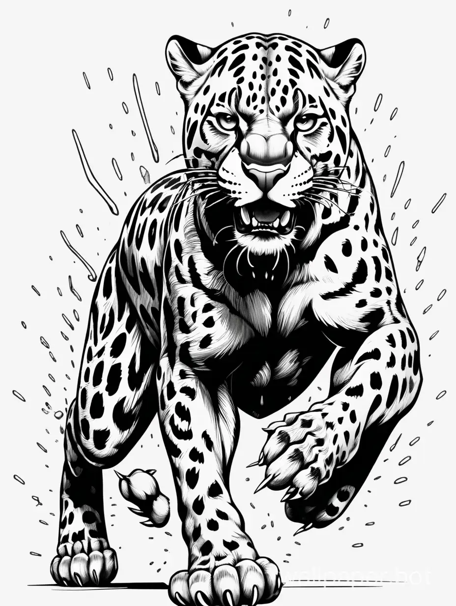hiperdetailed running paw attacking with claws,  panthera onca, hiperdetailed lineart, amazing masterpiece, crazy furious attack, insane, paw with claws, Jaguar Panthera onca Underside of forepaw showing pads, sticker art