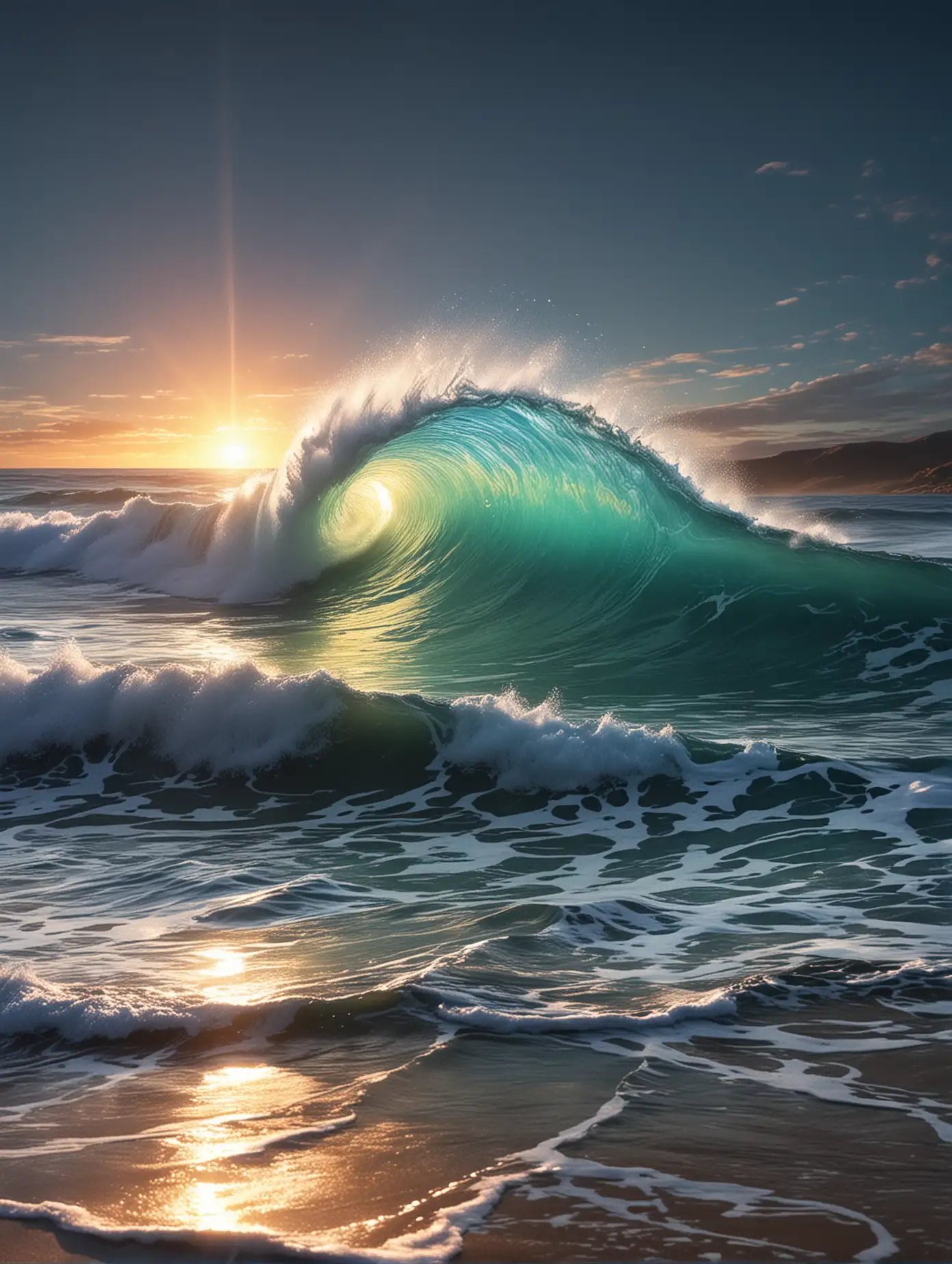 Can you make a holographic art containing bright waves emulating vivid vision and bright future, all composed as intrinsic hologprahic pattern of multiple ocean waves symbolistic of digital waves nice holographic perspectives
