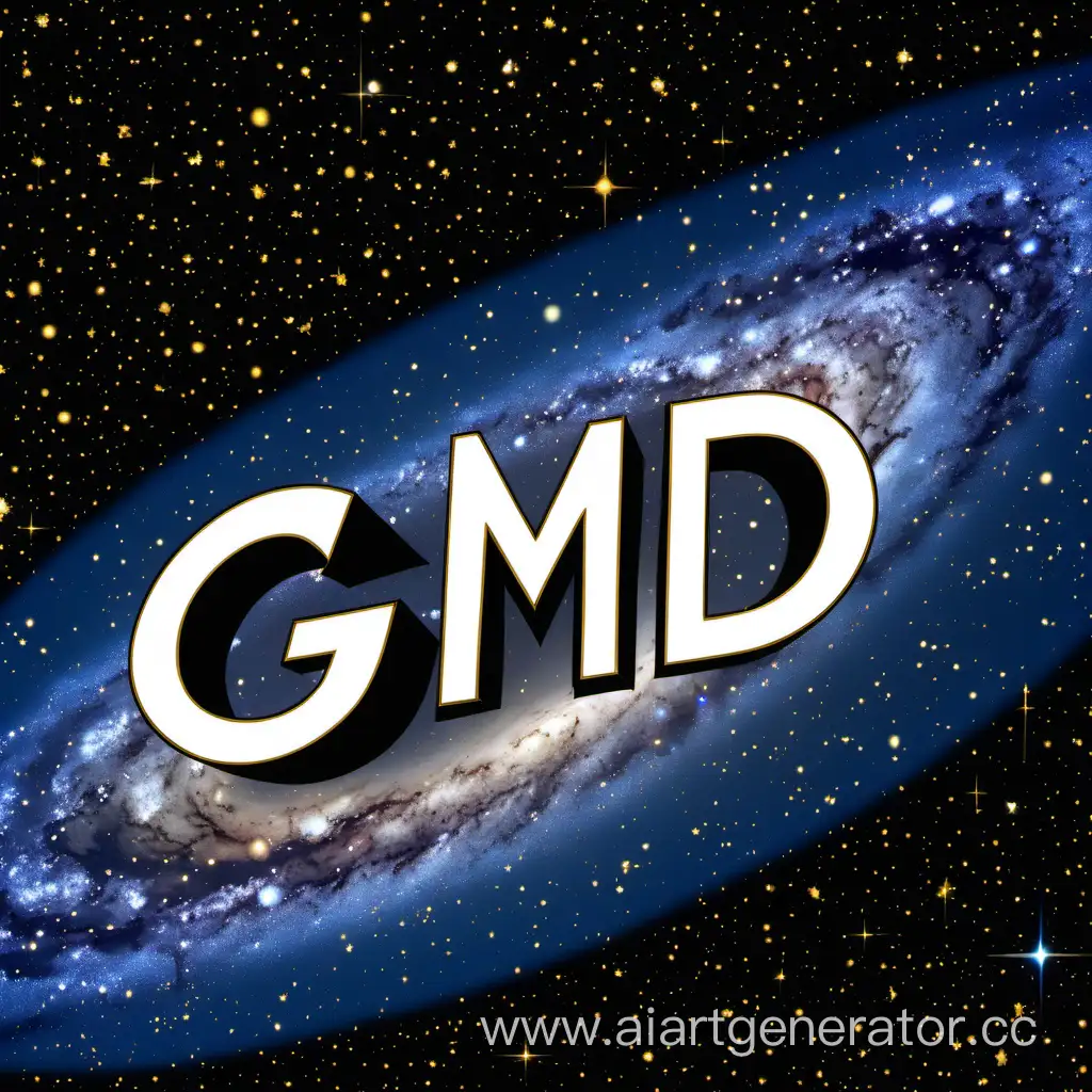 Надпись "GMD", на фоне звёзд и галактик
