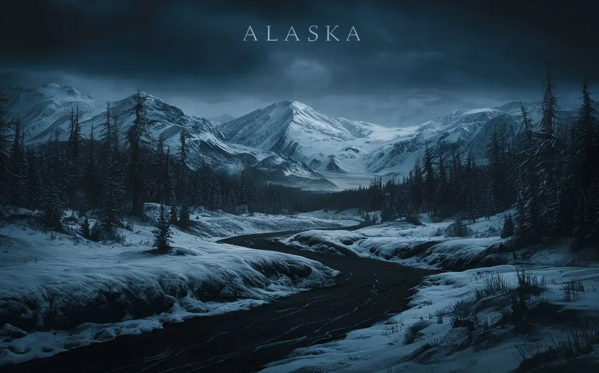 Alaskan-Winter-Night-Coniferous-Forest-under-Blue-Light