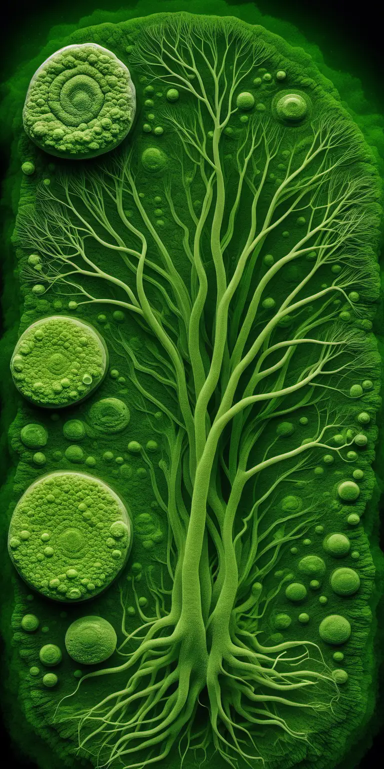 A portrayal of algae before plants and fungi
