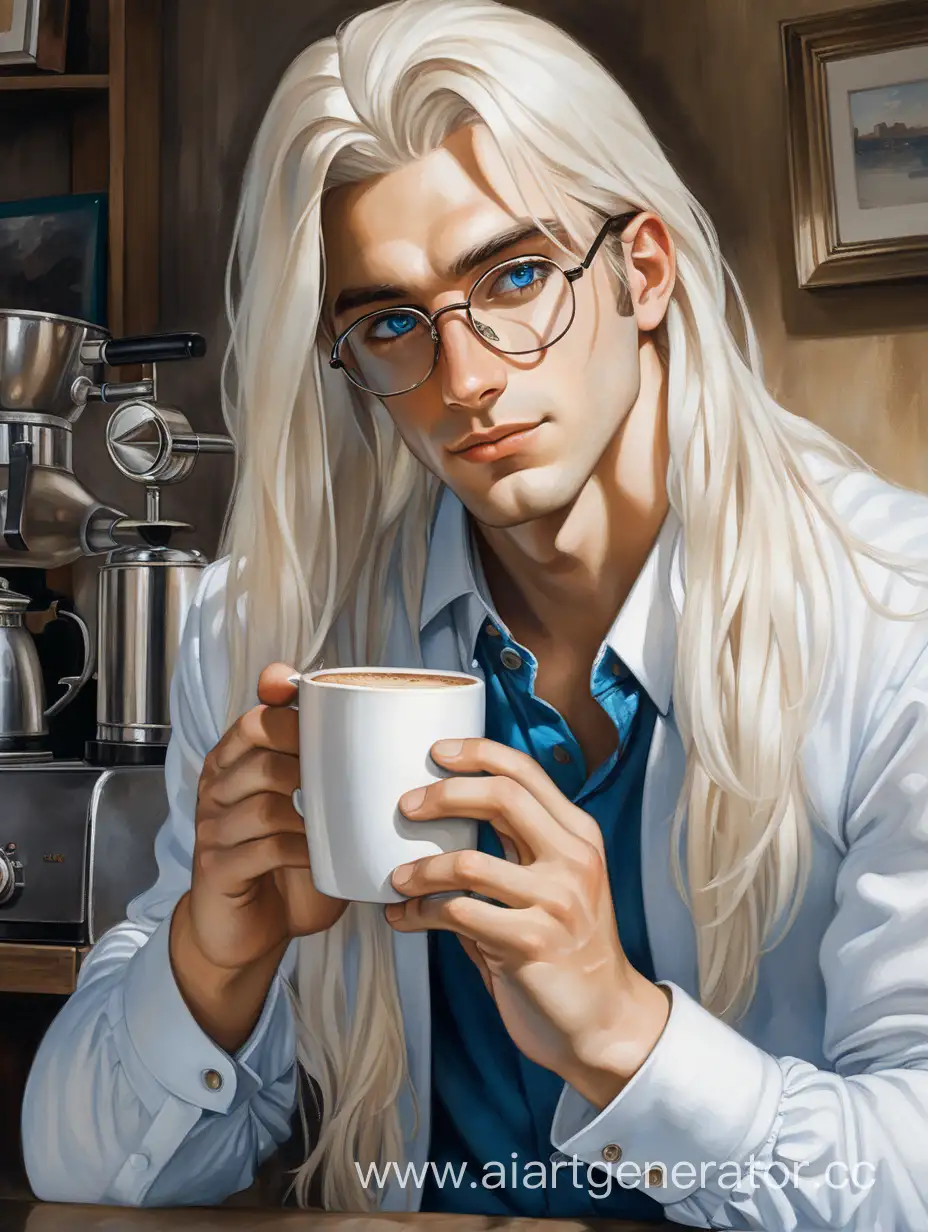 Stylish-Young-Man-Enjoying-Coffee-with-Distinctive-White-Hair-and-Glasses