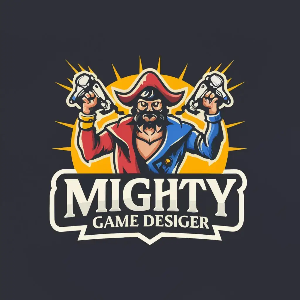 a logo design,with the text "Mighty Game Designer", main symbol:A strong arm like a pirate flag,Moderate,clear background