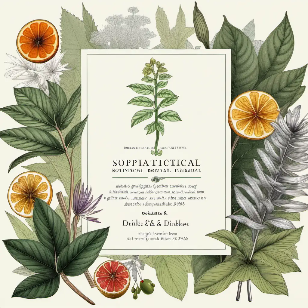 sophisticated botanical illustration for drinks and nibbles event in botanical garden 
