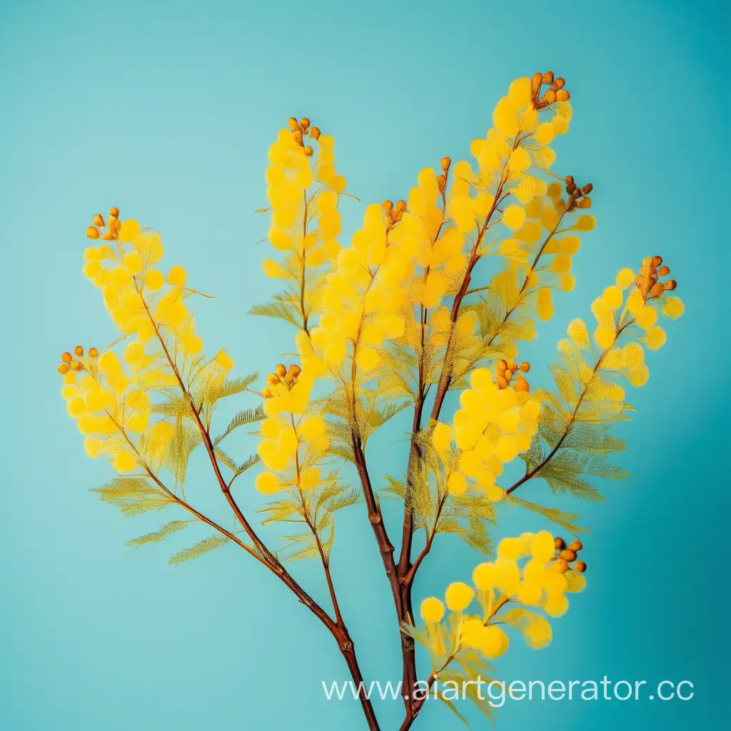 Mimosa-Branches-on-Serene-LightBlue-Canvas