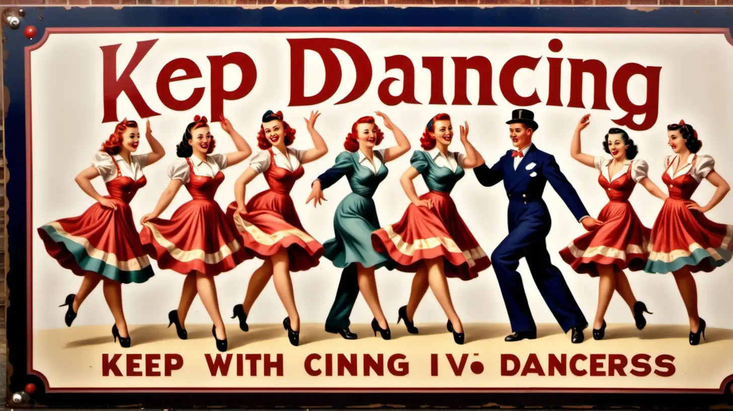 1940s Vintage Fairground Sign Keep Dancing with Pinup Style Dancers
