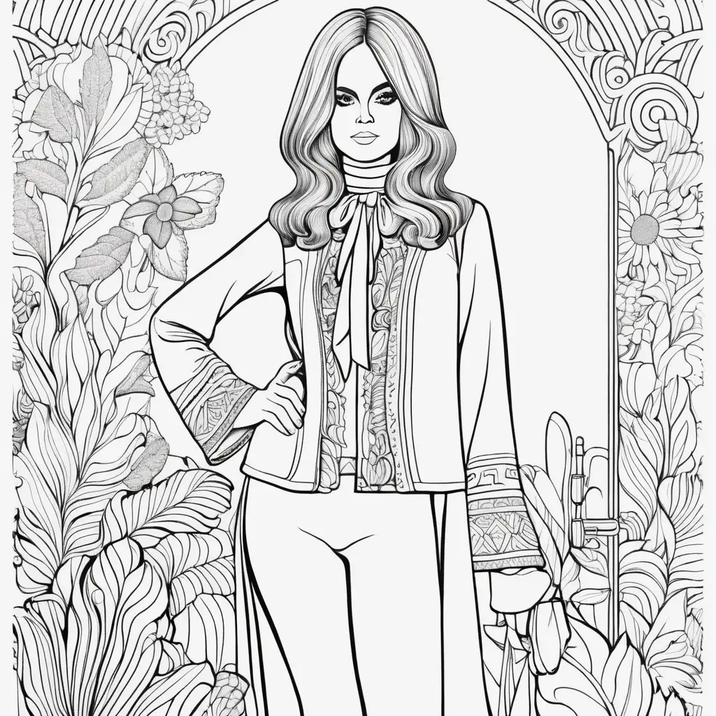 Nostalgic Coloring Page Woman in 1970s Fashion