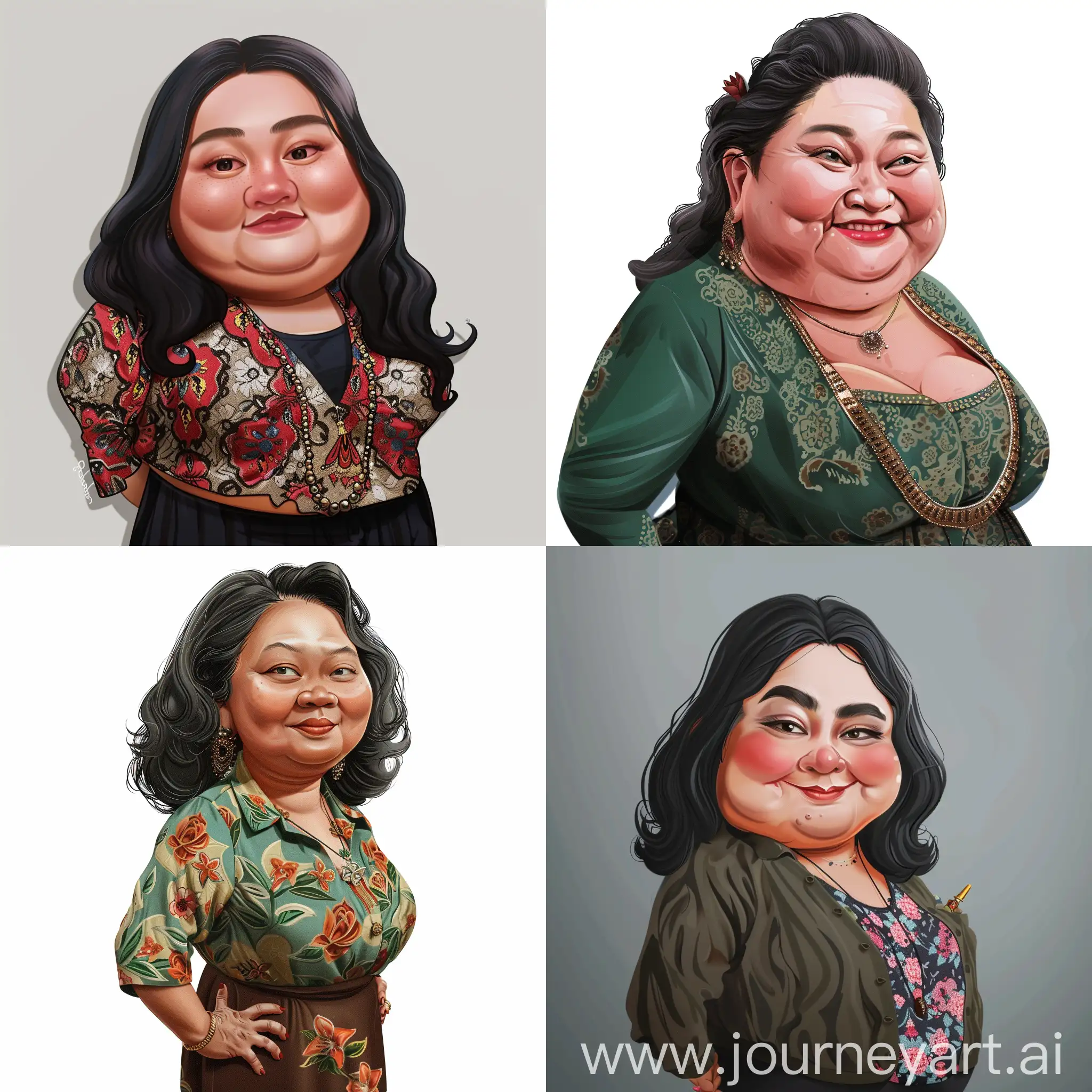 Cheerful-Indonesian-Woman-Caricature-Vibrant-4D-Art-Depicting-Chubby-Figure