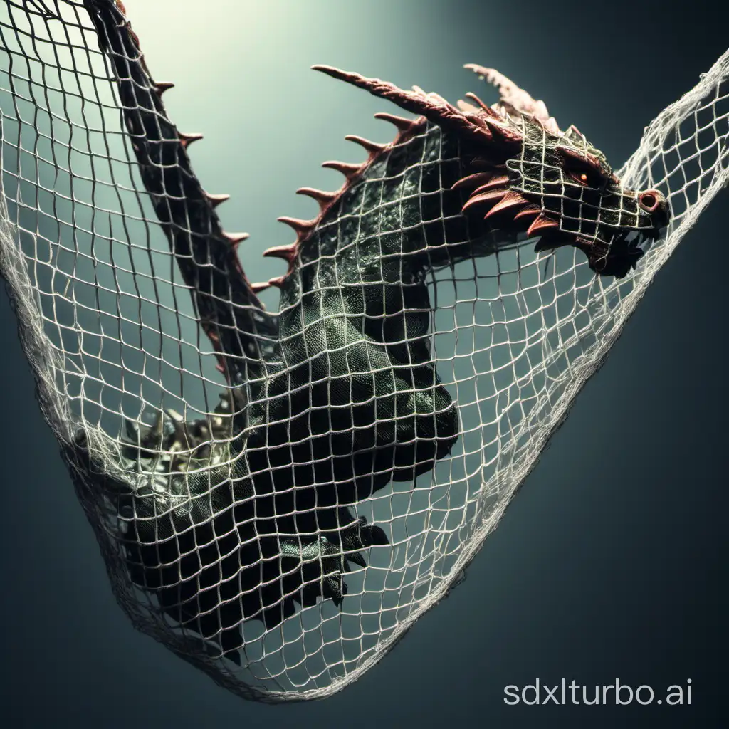 small dragon trapped in a net