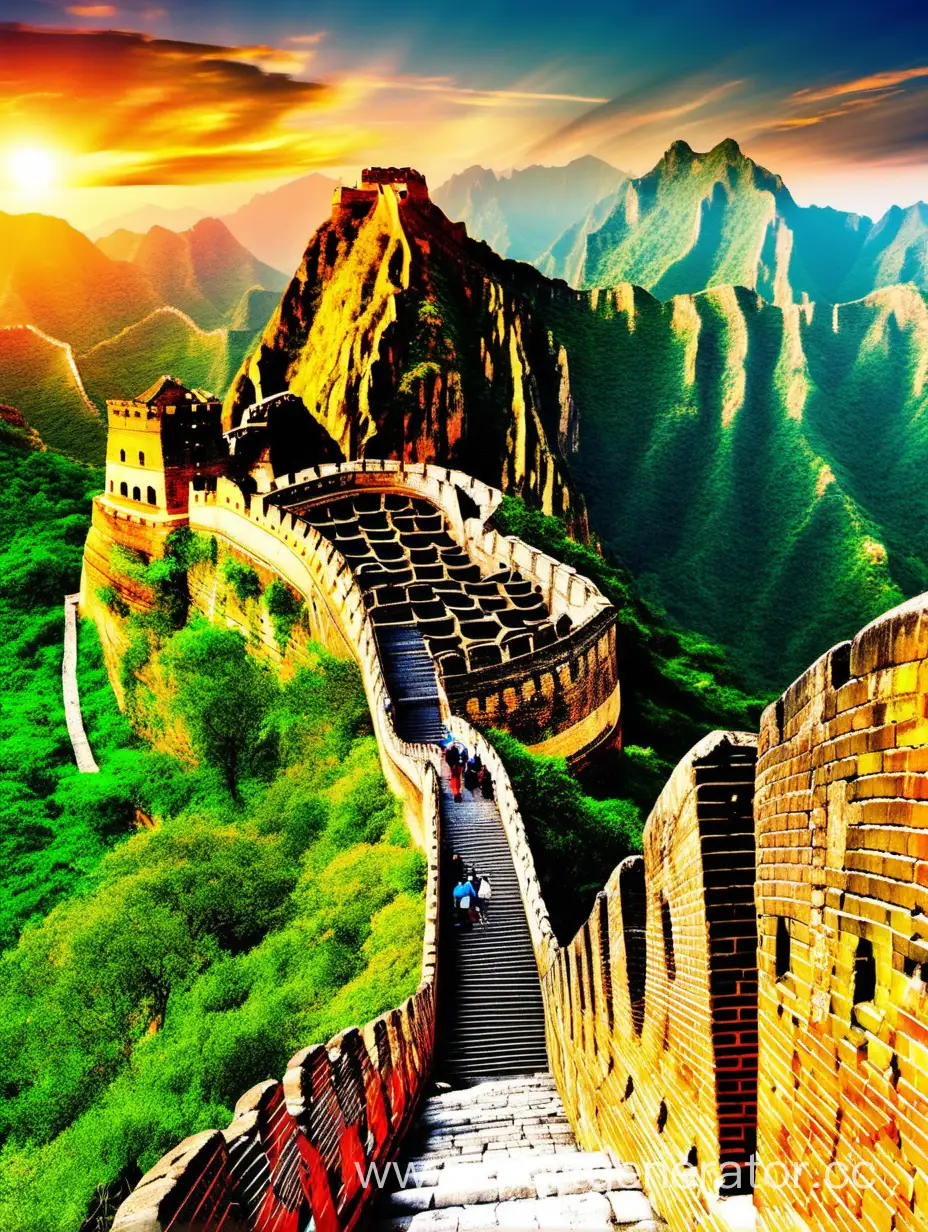 7 wonders of new world Great Wall of China Petra Colosseum Chichén Itzá Machu Picchu Taj Mahal Christ the Redeemer vivid colors cover page