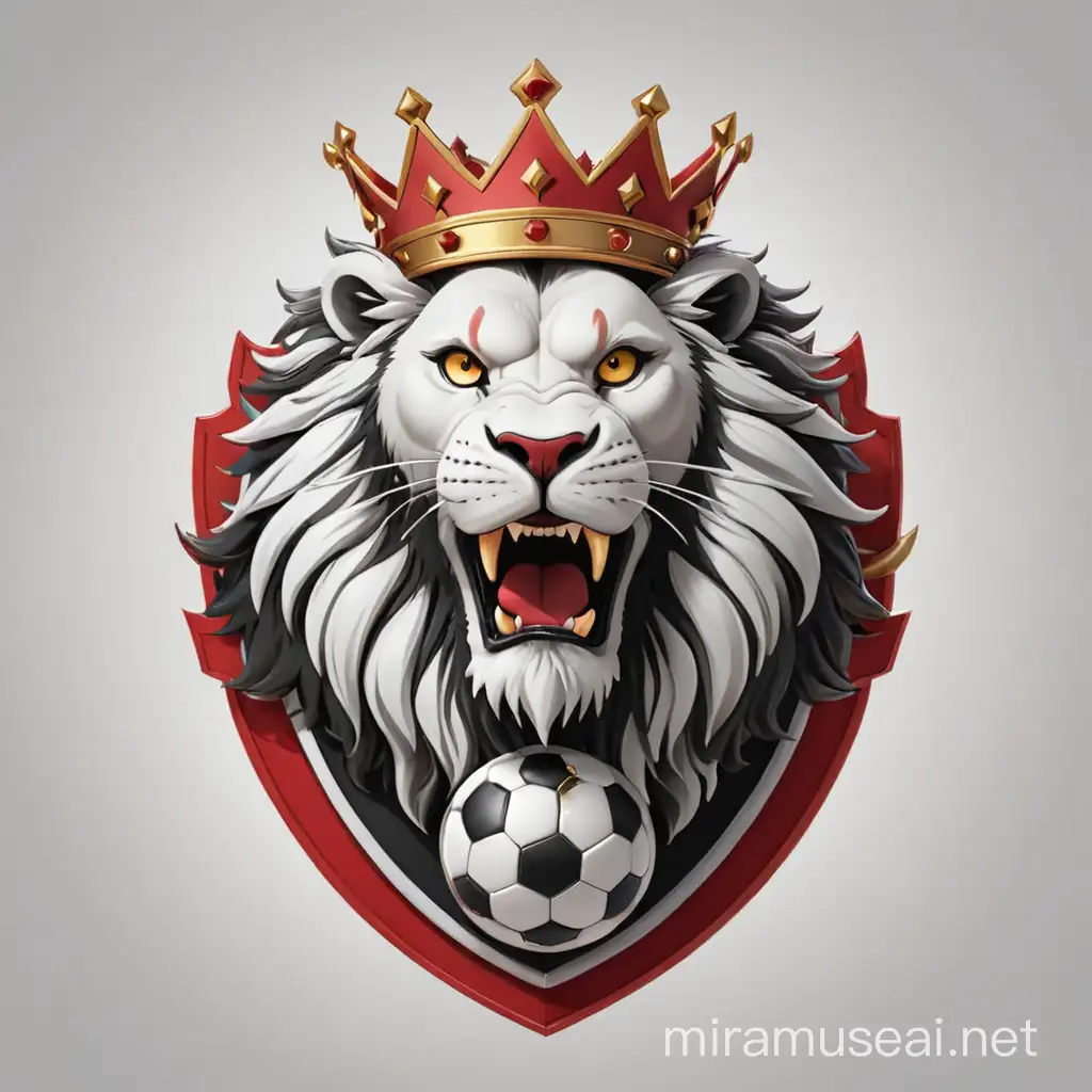 create a soccer "AVFAL FC" lion logo, only using black and red with white background, add a crown on top of the logo