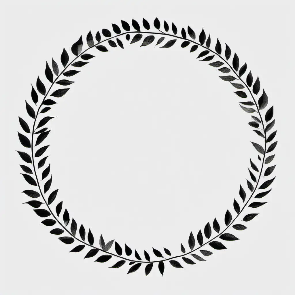 Simple stunning circle with leaves around the circumference, black and white