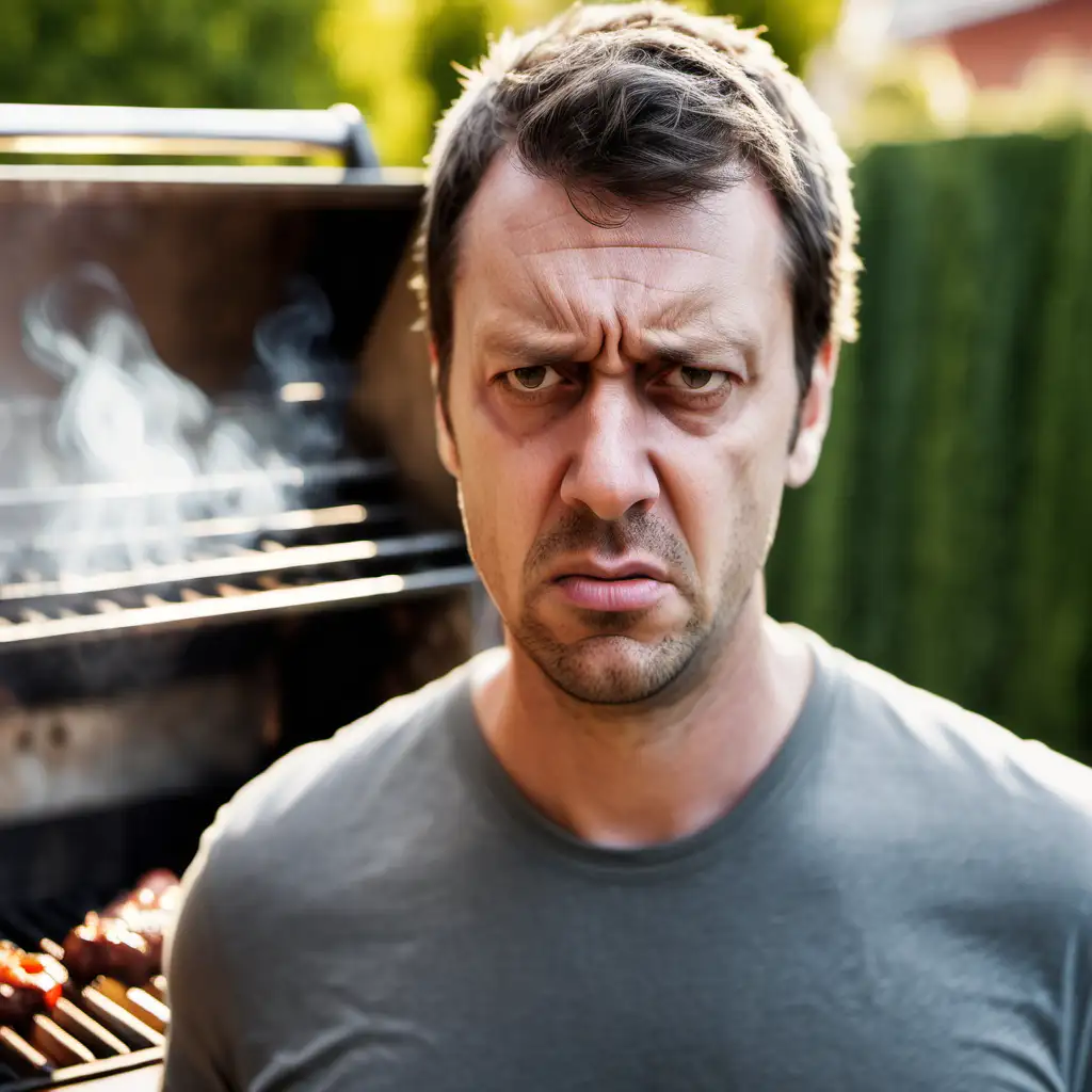 Frustrated Man Grilling Closeup of Facial Expression