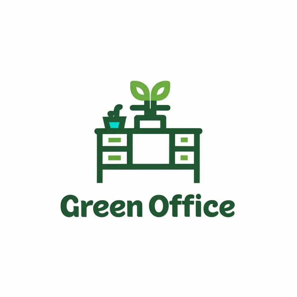 LOGO-Design-For-Green-Office-Minimalistic-Desk-with-Flower-Emblem