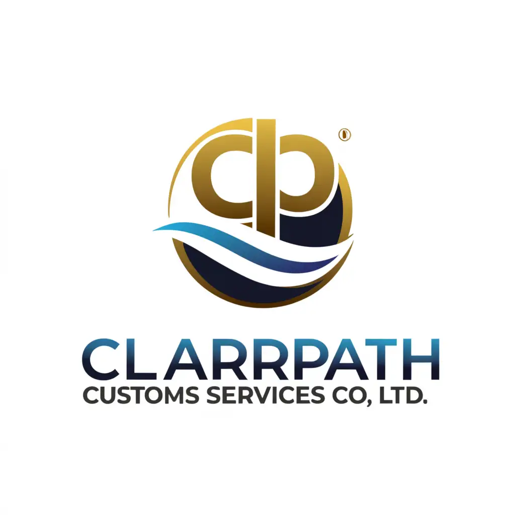 a logo design,with the text "ClearPath Customs Services Co. LtD.", main symbol:WITH WAVES, BLUE AND GOLD, CIRCLE, CP,Moderate,be used in Legal industry,clear background
