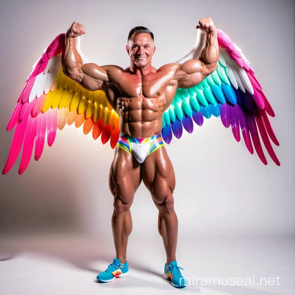 Ultra Chunky Bodybuilder Flexing Bicep with Rainbow LED Jacket and Eagle Wings