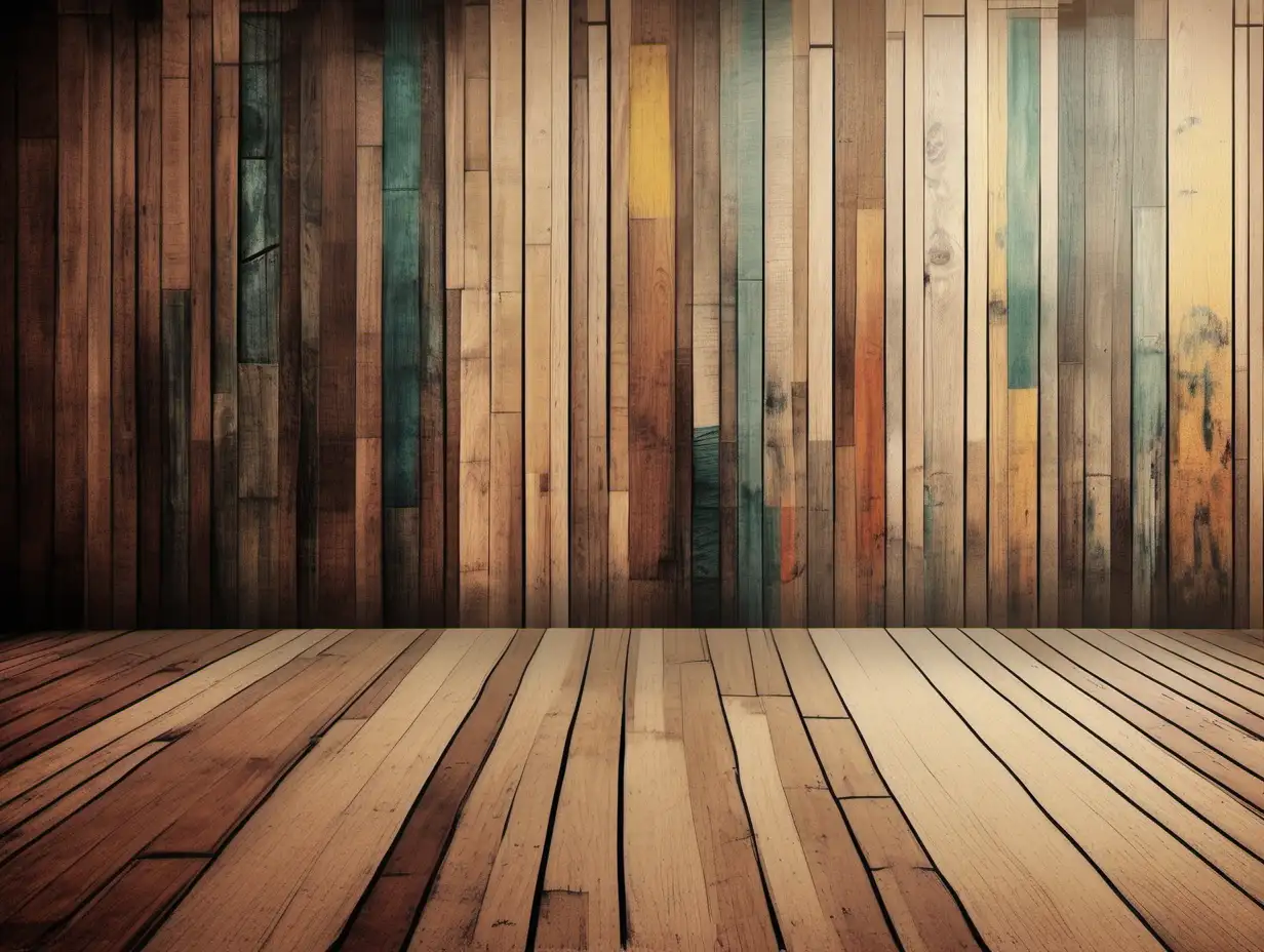 Rustic Wooden Interior with Artistic Painting Style