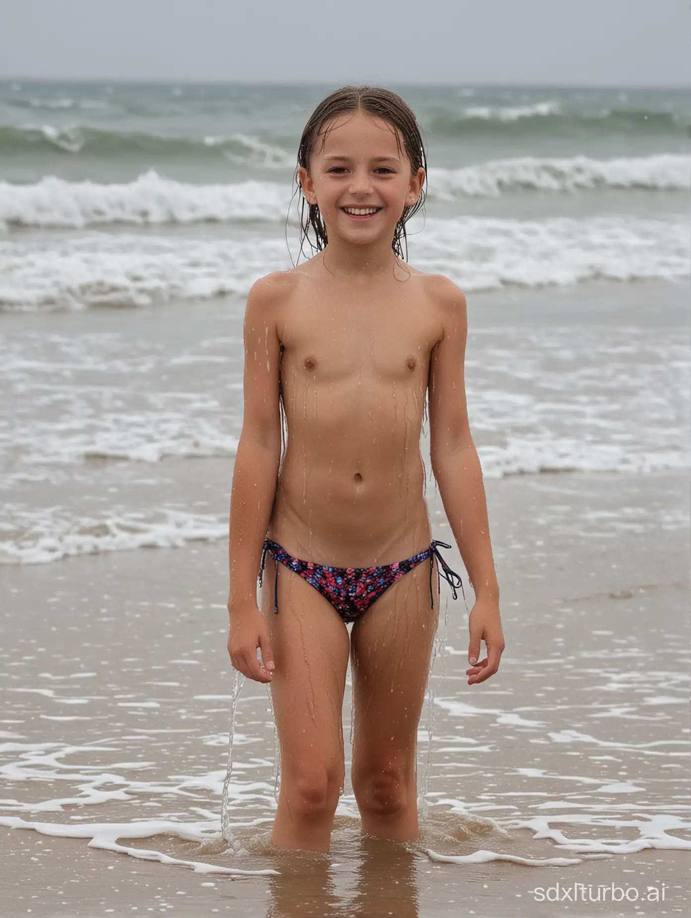 Alexis Brill at 8 years old at the beach, wet