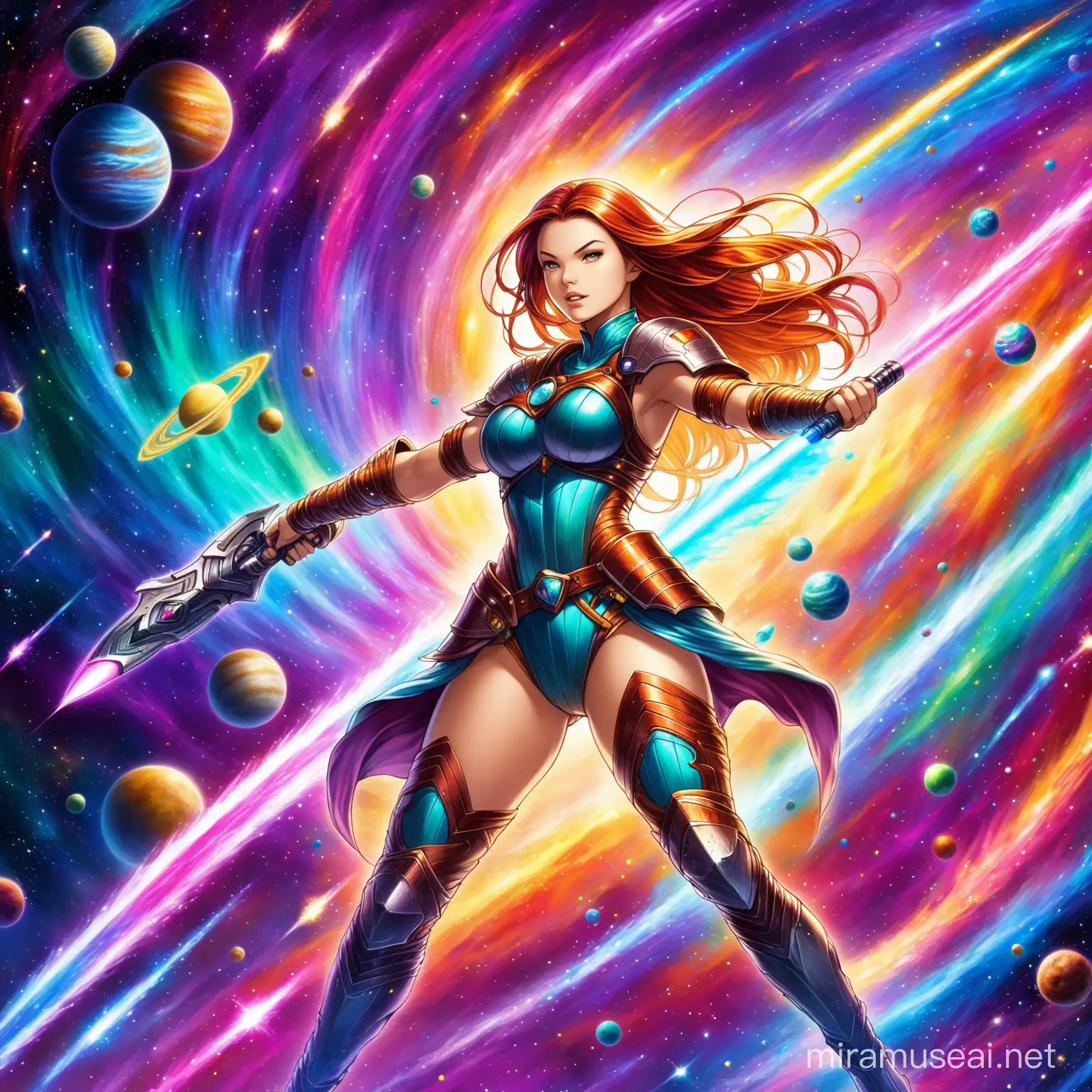 Vibrant Warrior Princess in Space Spectacular Galactic Adventure