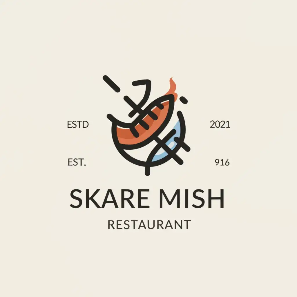 a logo design,with the text "skare mish", main symbol:grilled meat,Minimalistic,be used in Restaurant industry,clear background