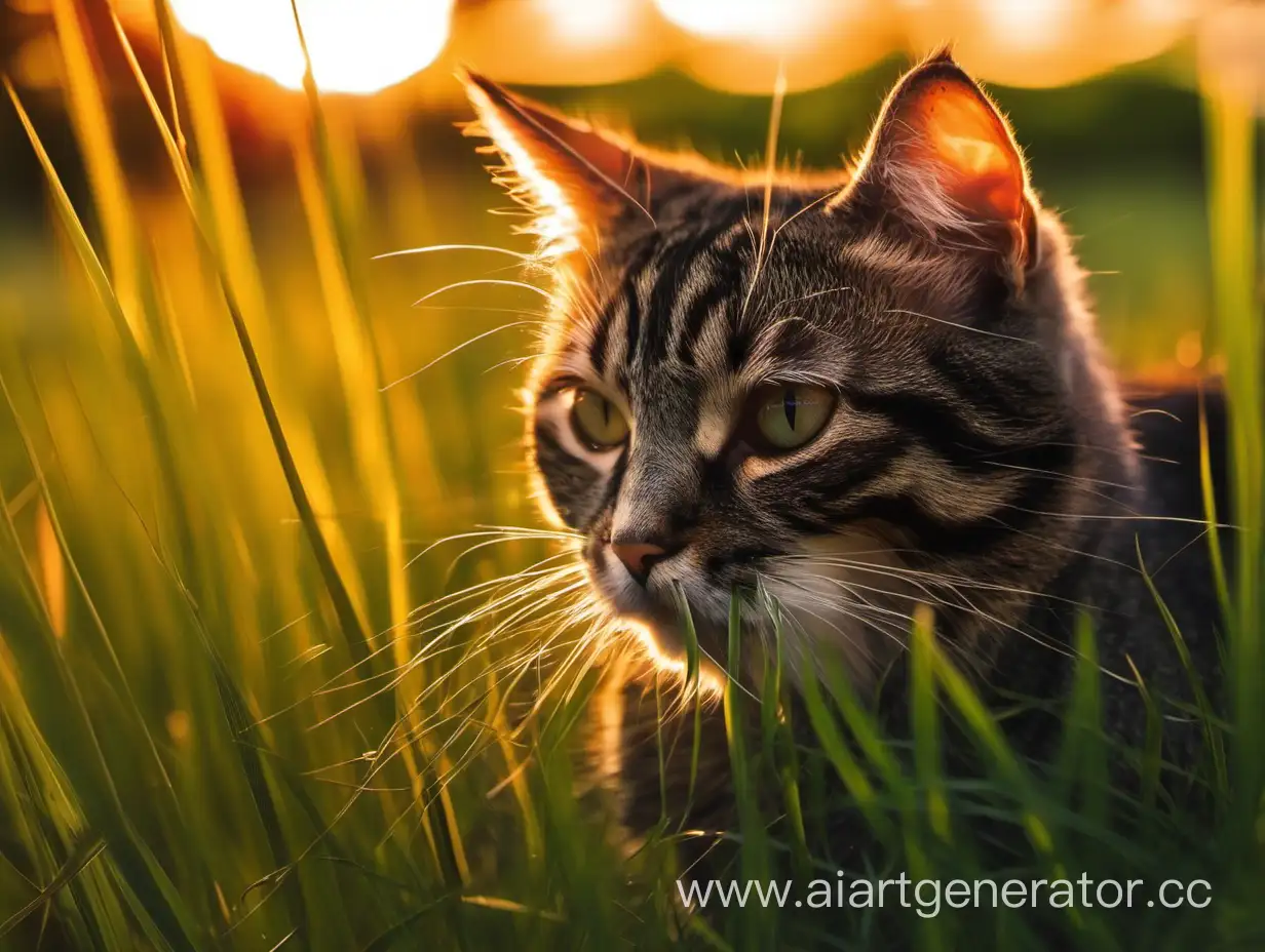 Sunset-Feline-Frolic-in-Verdant-Meadows