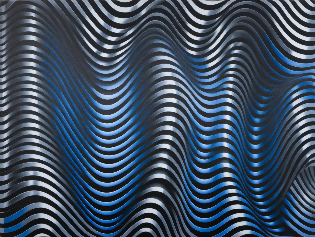 Bridget Riley Style Pop Art Steel Grey and Blue Square Illusion