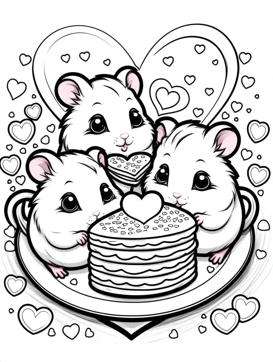 Adorable Hamsters Enjoying HeartShaped Pancakes Coloring Page