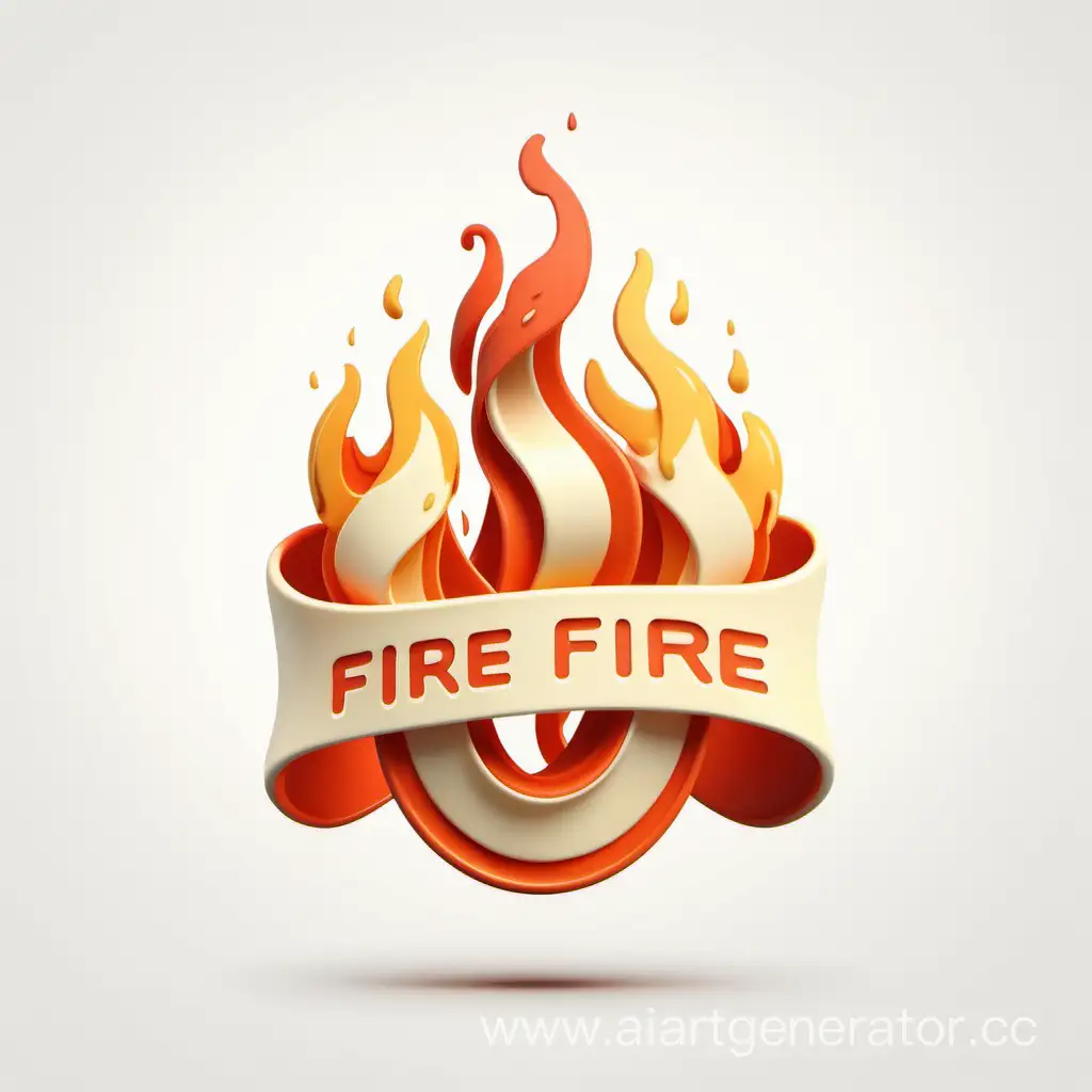 Simple logo of a 3D fire ribbon badge, made of cream. white background.