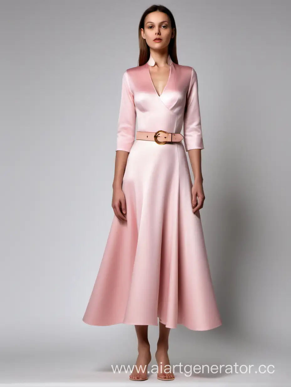 Tender-Pink-Silk-Summer-Dress-with-Flared-Skirt